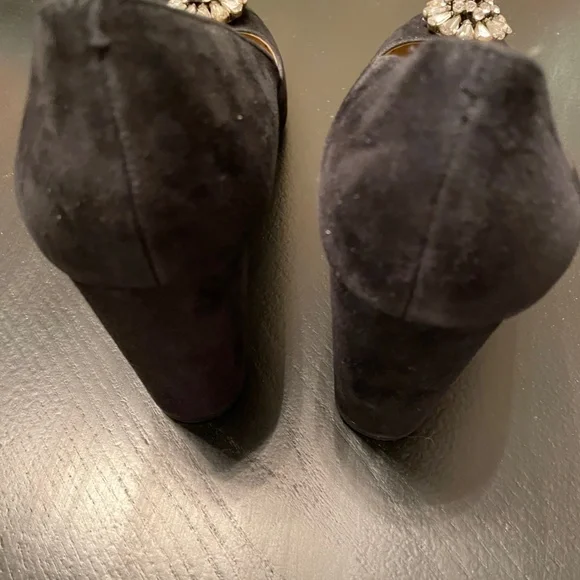 Ann Taylor Black Suede Block Heel with Crystal Detail - Size 9 - Picture 7 of 11